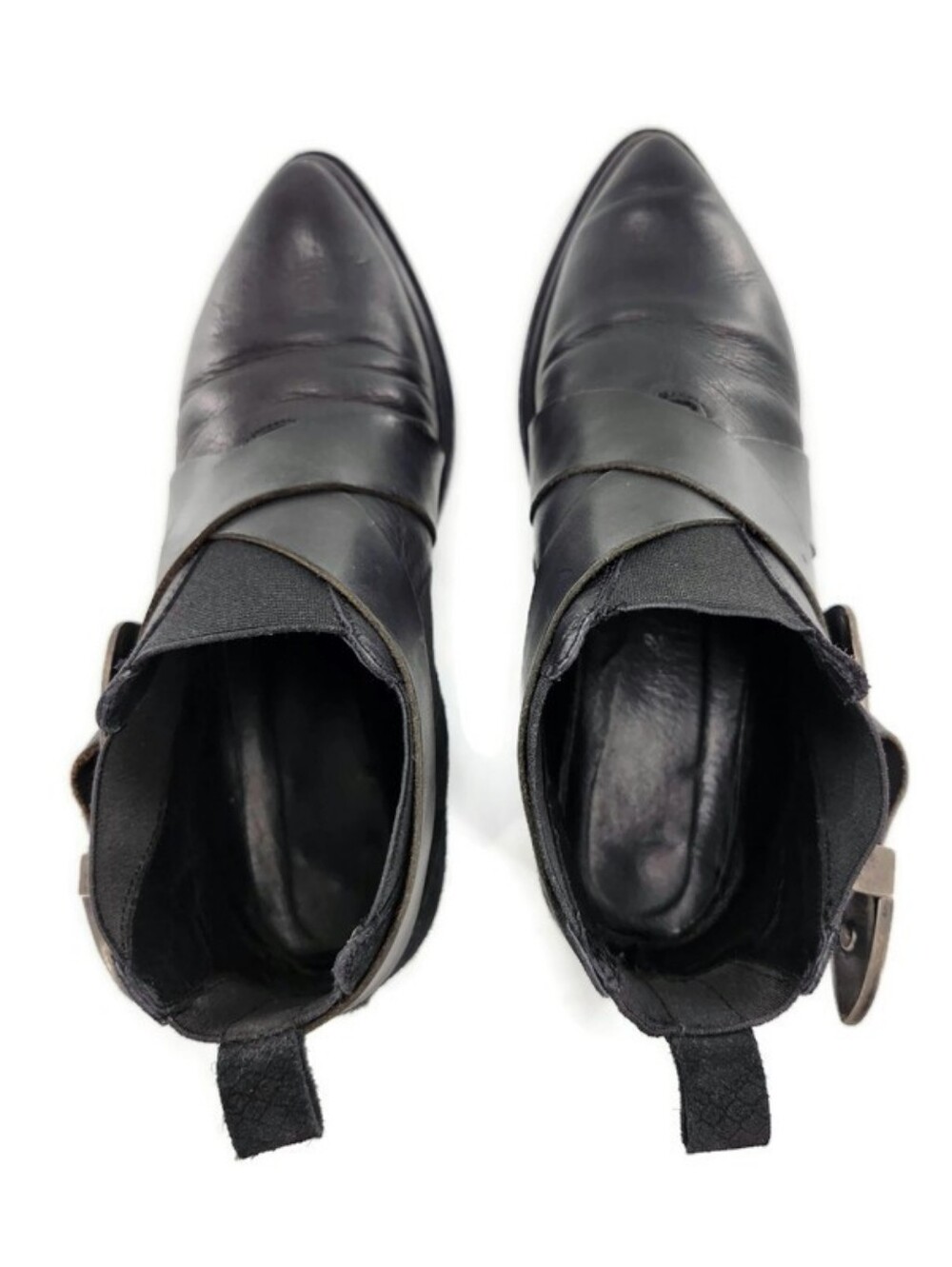Free People Maverick Chelsea Black Leather Suede Silver Western Buckle Shooties - Picture 9 of 14